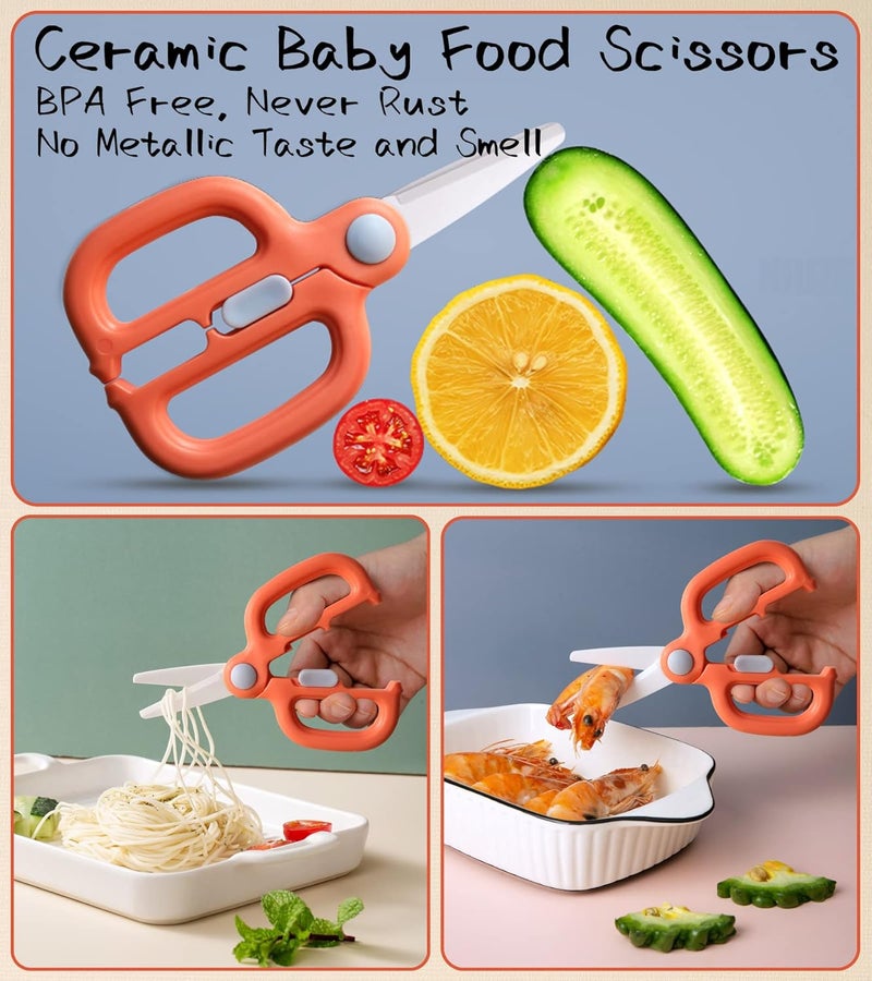 Artenny Baby Food Scissors with Travel Case, Ceramic Food Scissors Kids, Toddler Scissor with Safety Lock, Ideal for Pizza, Meats, Noodles, Vegetables, and Fruits (B) - Image 2